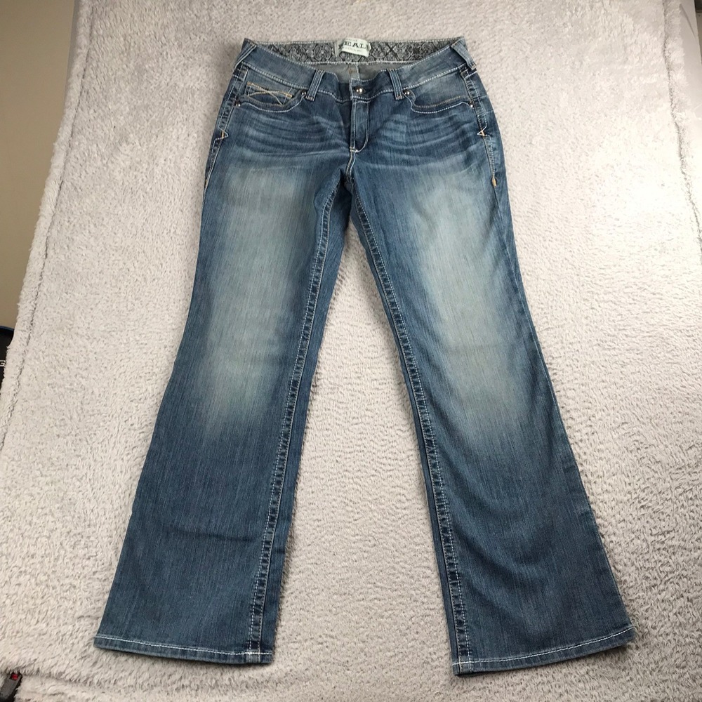 Ariat REAL Denim Jeans Women 33R (36x32) Blue Mid Rise Bootcut Stretch Western